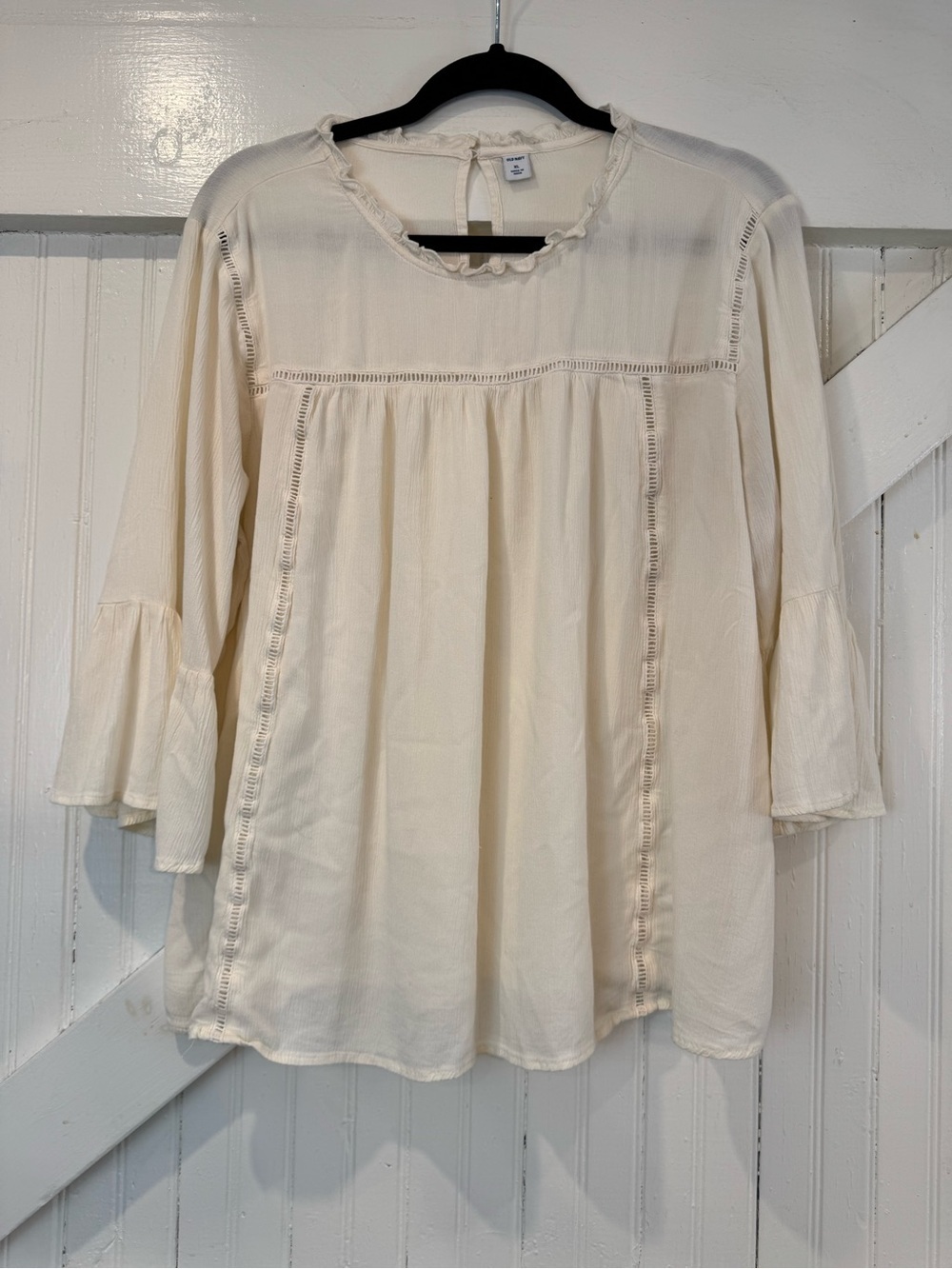 Old Navy Cream Boho Peasant Blouse XL Bell Sleeve Cottagecore Top - Picture 2 of 10